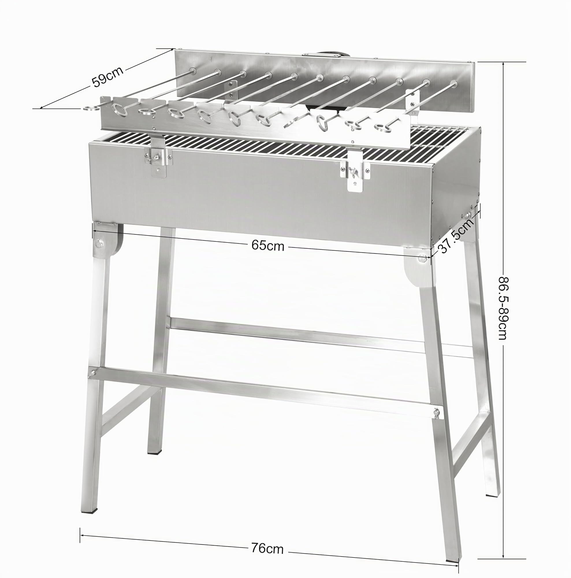 METRO PROFESSIONAL Holzkohlegrill Zondaro mit Rotisserie-Motor, 58 x 31 cm Grillfläche, Silber Garten