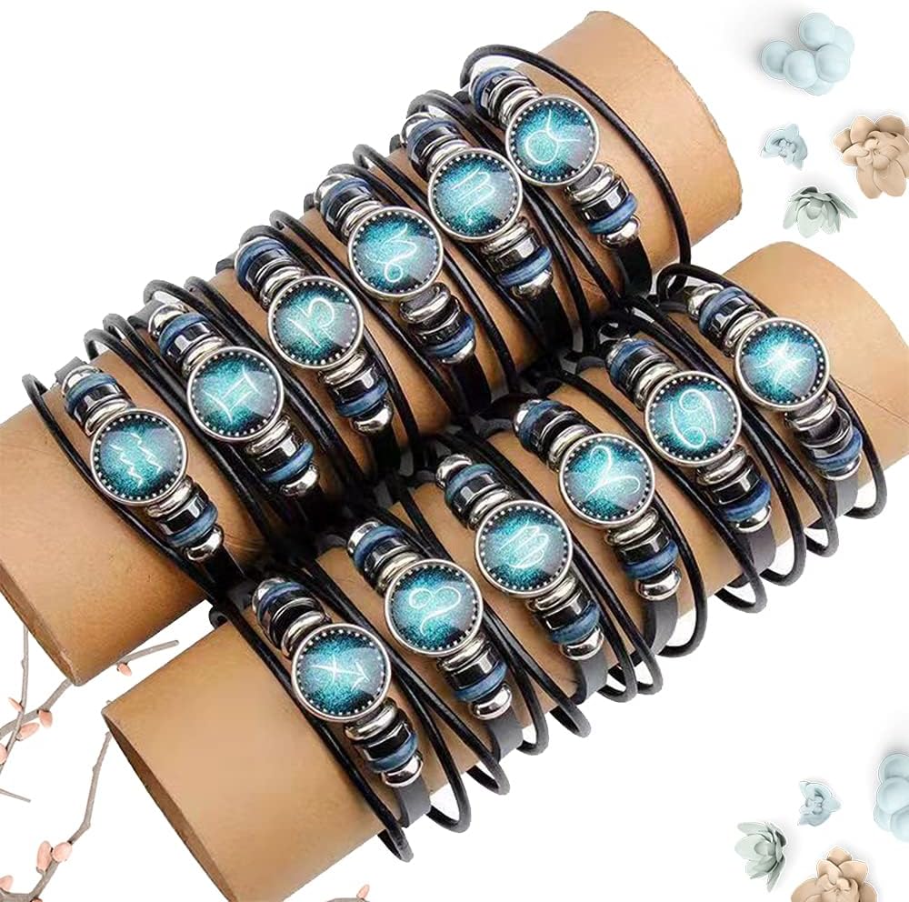 NIGHTCRUZ Constellation Braided Rope Bracelet - Punk Alloy Leather Bracelet - Hand Woven Braided Rope Punk Chain Cuff 2 PCS - Image 2
