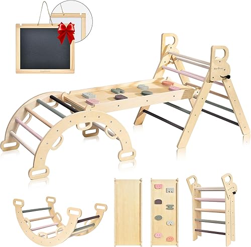 BlueWood Pikler - Juego de triángulos 7 en 1, plegable de madera para niños pequeños, juguetes de escalada para interiores, patio de juegos en la
