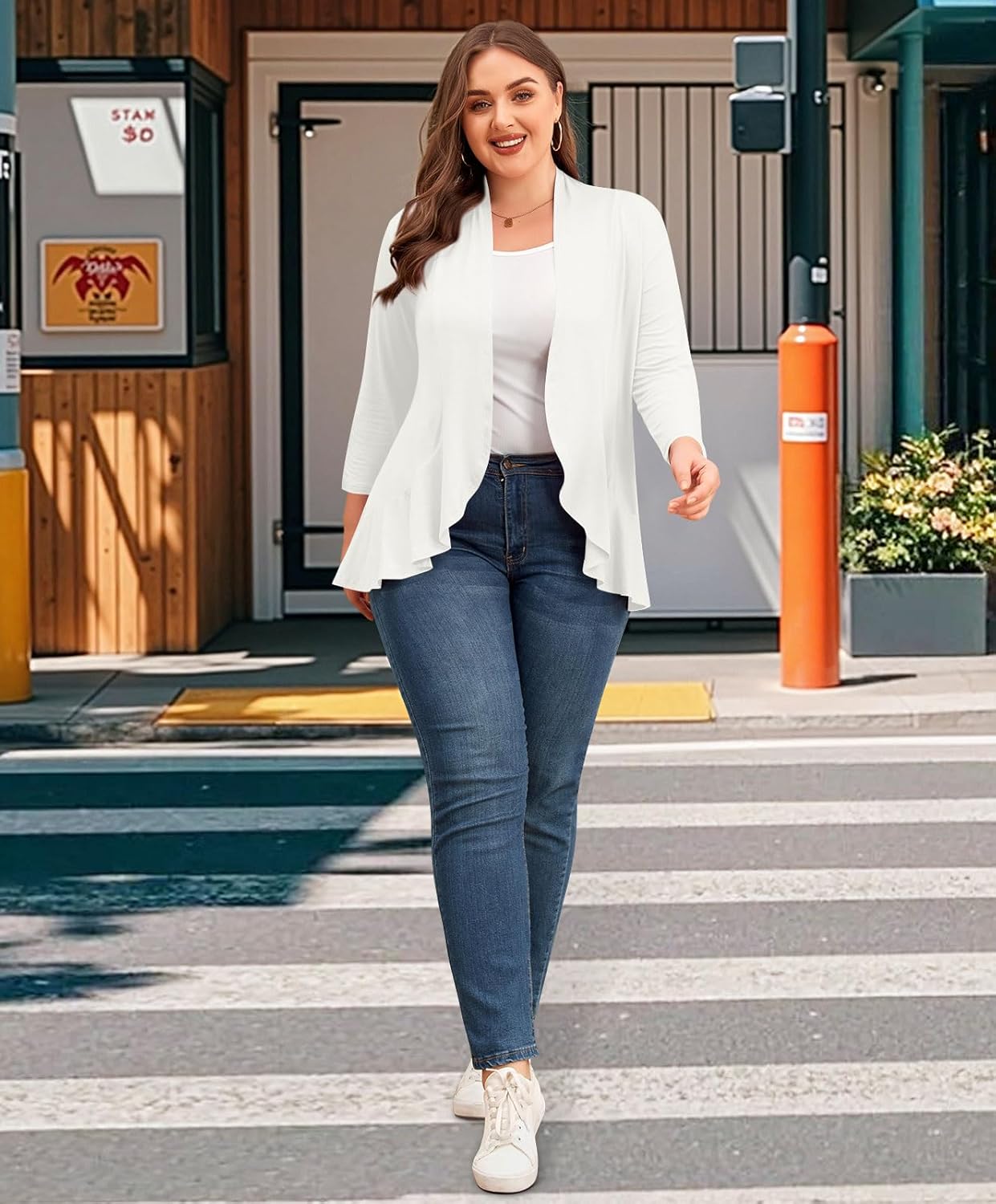 Anymiss Women's 1X-6X Plus Size 3/4 Sleeve Cardigan - Open Front Summer Cover Up - Image 3