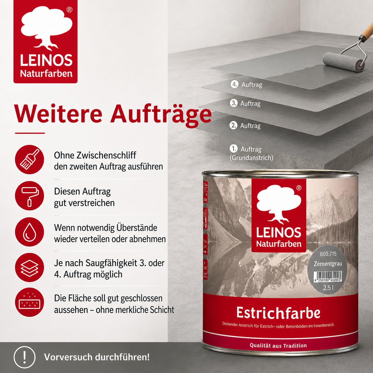 Leinos Naturfarben Estrichfarbe 860 | 2,5 Liter | für innen | Schutz & Farbgebung für offenporige Estrich- & Betonflächen | abriebfest, wasserabweisend | Anthrazitgrau (2,5 Liter Zementgrau)