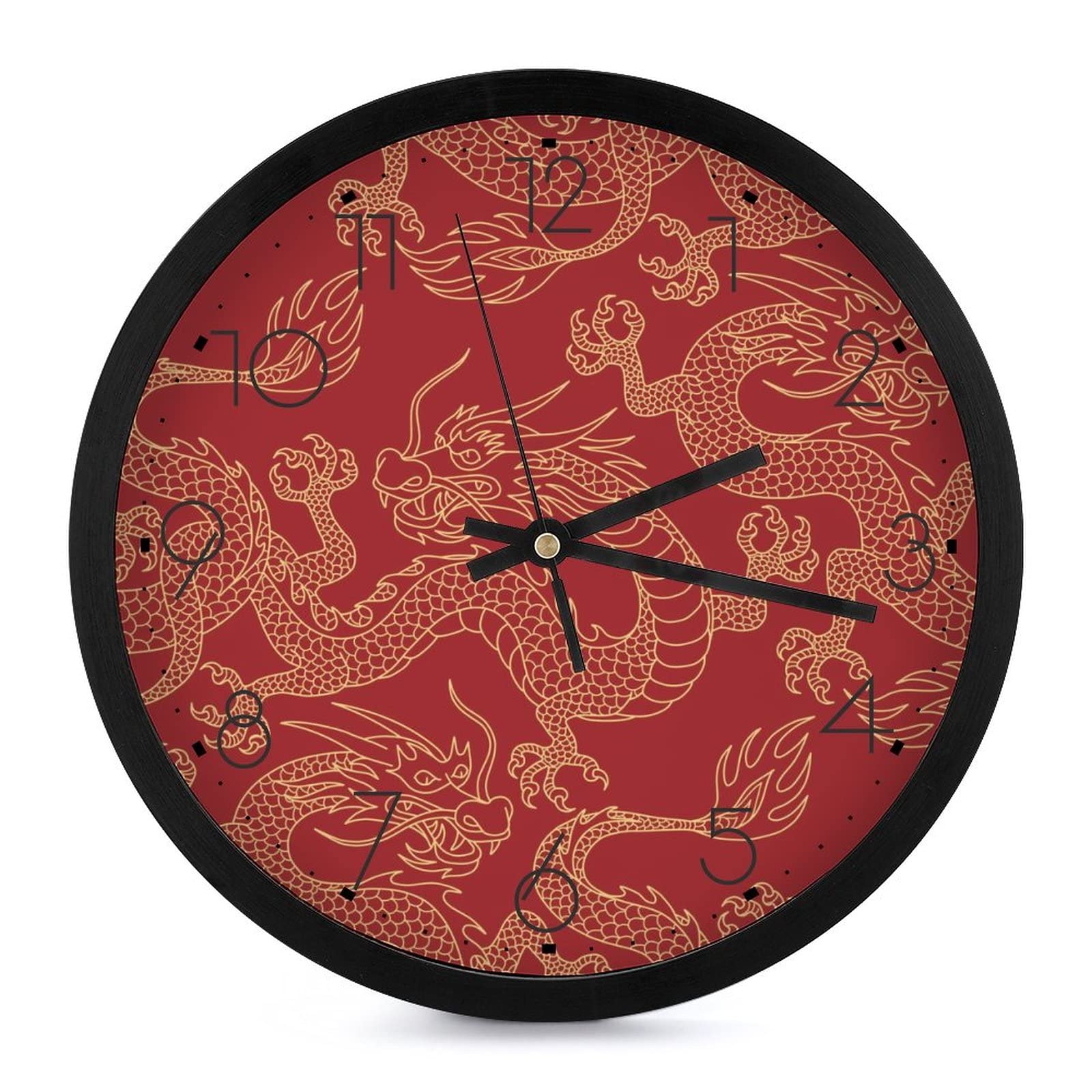 Pendule murale moderne dragon rouge de 25.4cm au design artistique pour décoration soignée