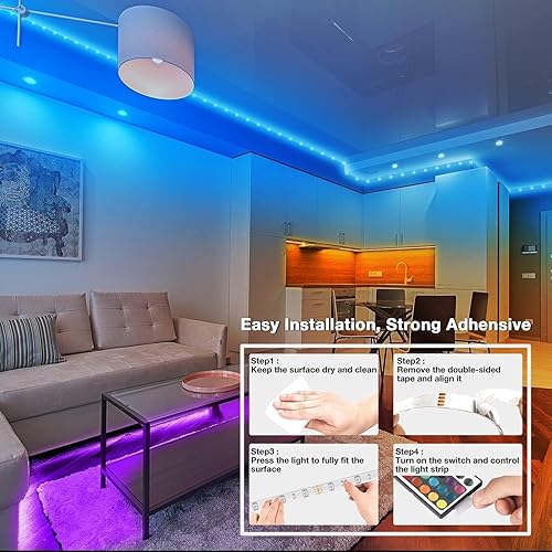 Miniatura 5 de dalattin Luces LED de 130 pies para habitacióndormitorio con aplicación y control remoto, tira LED inteligente compatible con sincronización de
