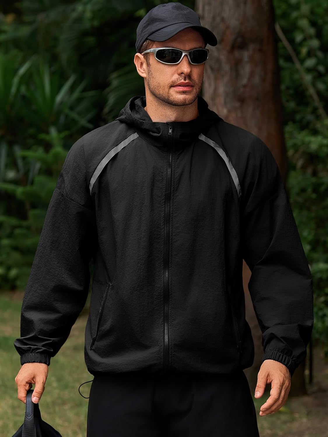 Yousify Mens Lightweight Jacket Full Zip Hooded Reflective Athletic Jacket Unlined Quick-drying Coat for Cycling Outdoor - Image 2