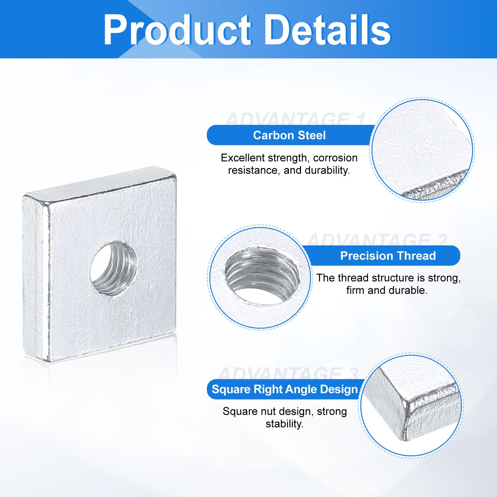 uxcell 200 tuercas cuadradas M5 x 14 mm x 4 mm, acero al carbono, chapado en zinc, tuercas cuadradas de rosca gruesa para reparaciones del hogar e ingeniería profesional, color plateado