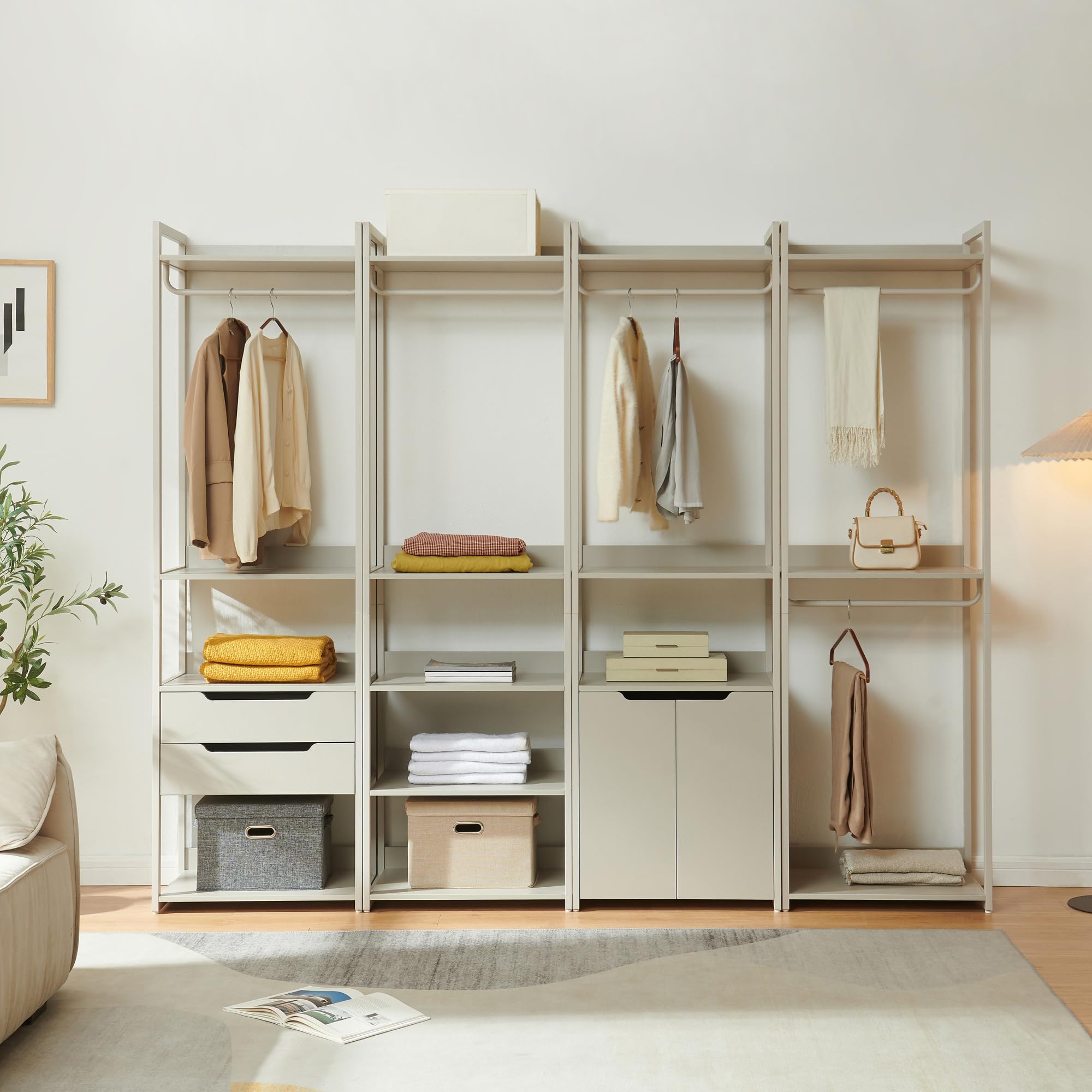 [en.casa] Perchero Burro Jässaatka de Estructura Metálica con 2 Barras y 3 Estantes Diseño Moderno Burro Ropa con Compartimentos para Entrada Dormitorio 200 x 61 x 40 cm - Gris
