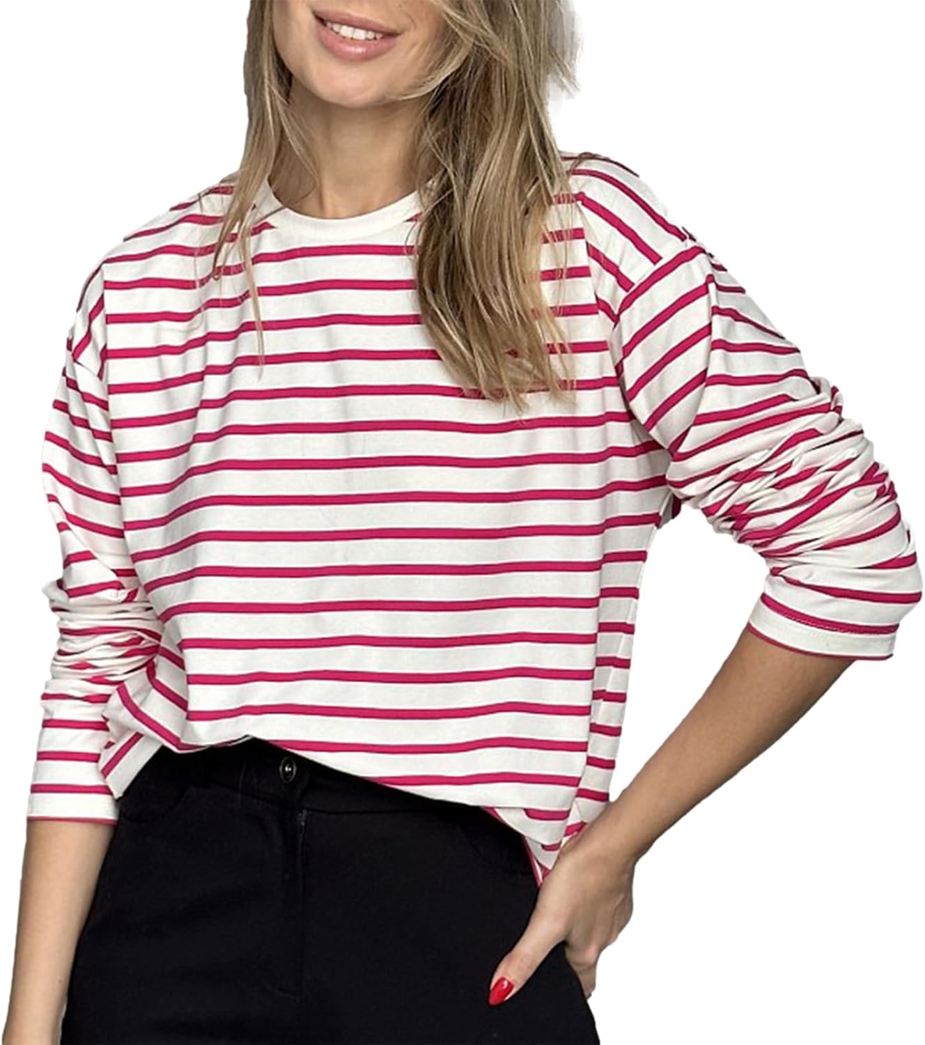 Women's Striped Long Sleeve Cotton T-Shirt Crewneck Pullover Daily Basic Tops