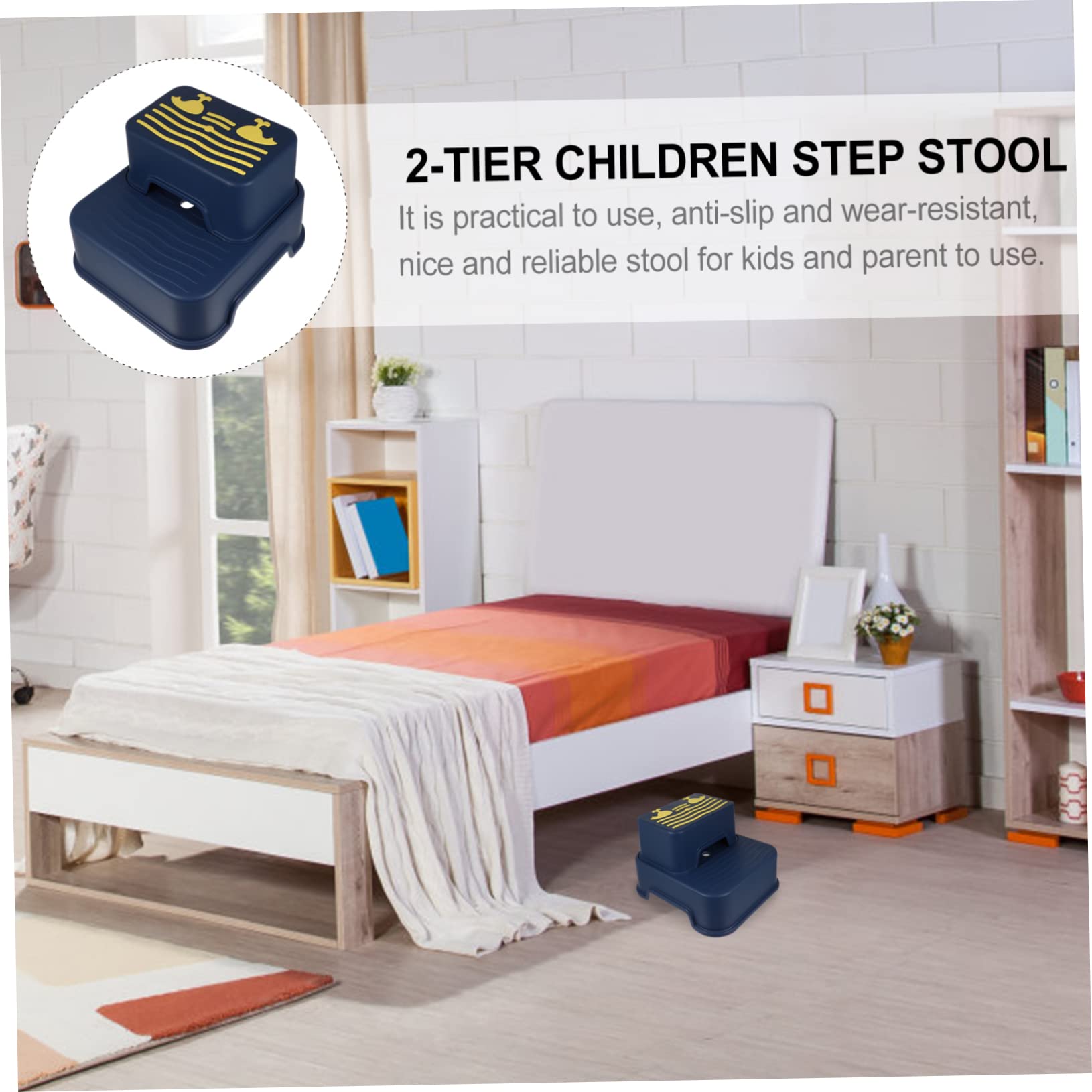 Kisangel Taburete de Dos Niveles para Niños Superficie Antideslizante y Resistente al Desgaste, Adecuado para Entrenamiento en Baño y Lavabo Azul de Material PP y TPE