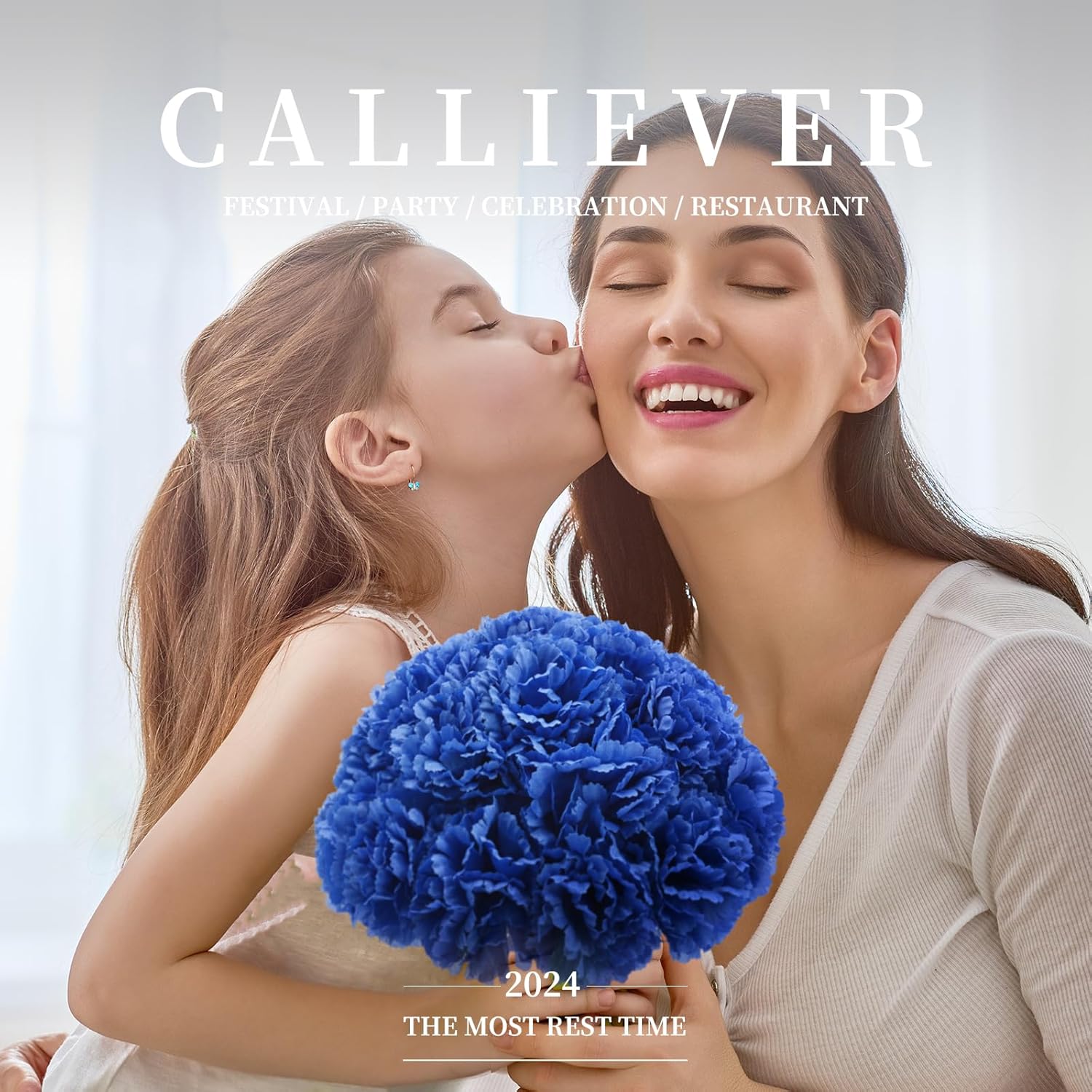 Silk Carnation Flower, 50 Artificial Flowers, Used for Wedding Decoration DIY Handmade Flowers, Carnation Flower Diameter 3.5 Inches and 6 Inches Stem (Blue) - Image 4