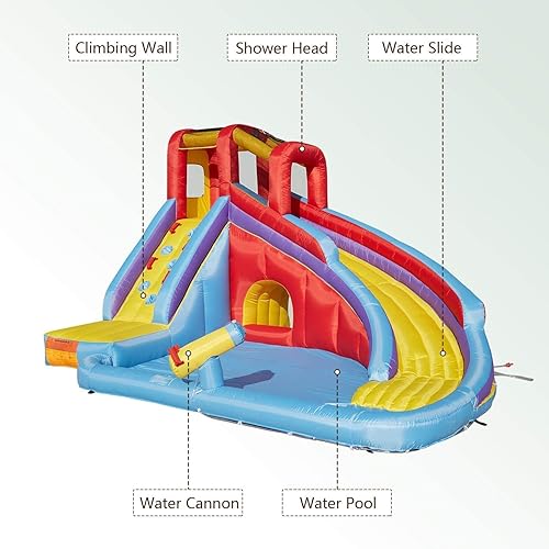 Miniatura 5 de Tobogán acuático inflable 8 en 1 para niños, castillo combinado de piscina al aire libre, toboganes acuáticos para mojado y seco, tobogán largo,