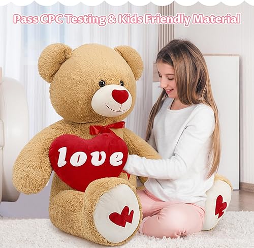 Miniatura 3 de MaoGoLan Oso de peluche gigante, animal de peluche grande de 51 pulgadas con almohada de corazón rojo para el día de San Valentín, dulce romántico