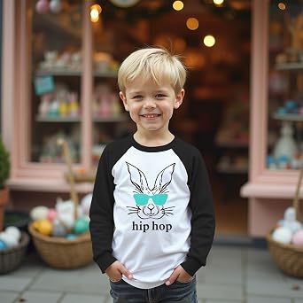MODNTOGA Toddler Baby Boy Easter Outfit Cool Bunny Shirt Kids Boy Hip Hop Rabbit Graphic T-Shirt Raglan Long Sleeve Tee Tops