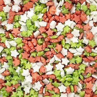A Pinch Of - Christmas Red, Green and White Mini Star Shape Cake Topper Sprinkles - 25g Edible Glimmer Sugar Festive Cupcake Decorations - Xmas Themed Party Cakes And Bakes