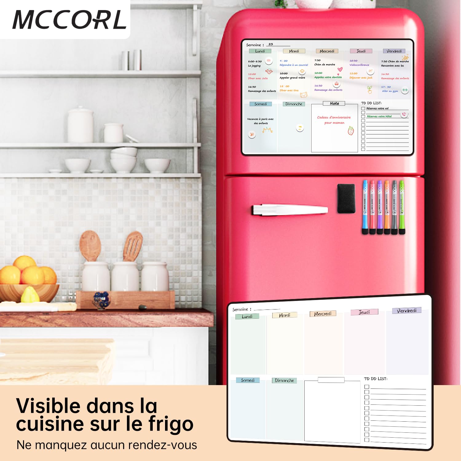 Calendrier Magnétique Semainier - Organisateur Repas, Courses Pour Frigo 42x28 Cm