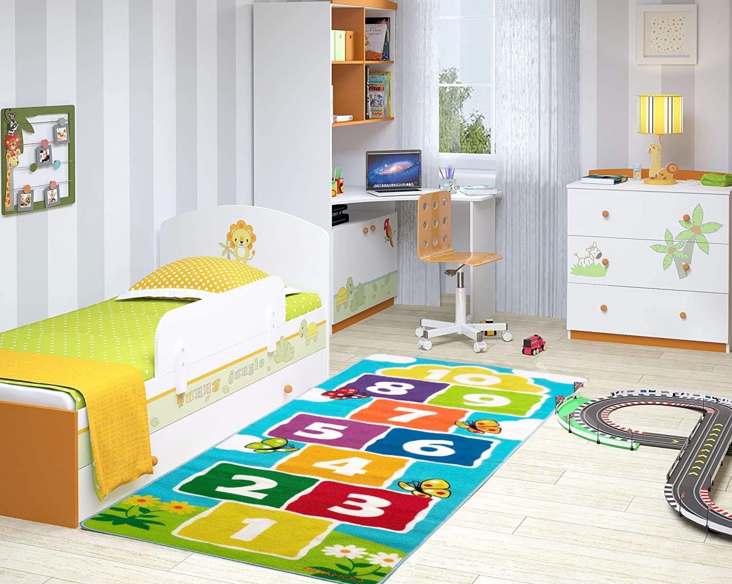 HUAHOO Pink Girls Rug Pink Kids Rug hopscotch Rug Children's Rugs