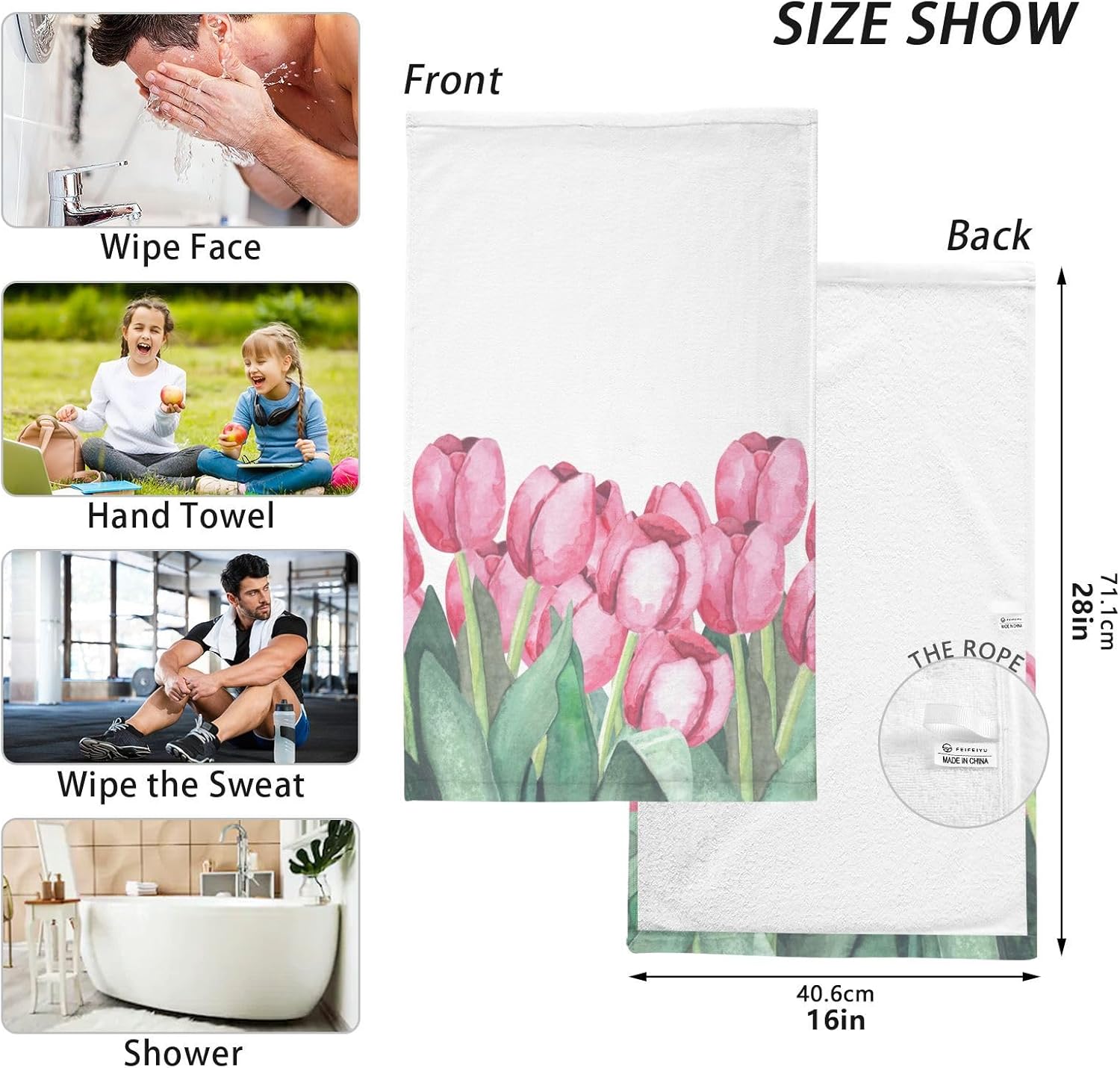 susiyo Hand Towels Set of 2 Pink Tulip Cotton Bathroom Hand Towels Super Soft Highly Absorbent Fingertip Towels Decorative Towel for Bathroom Kitchen Yoga Gym Spa 28x16 Inch