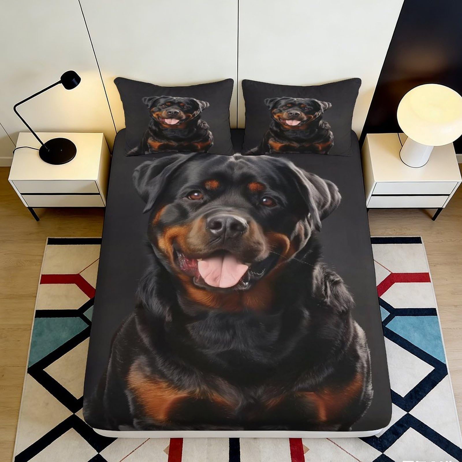 Pnayamiorkfel Style-4 3D Printed Rottweiler Dog Fitted Sheet Microfiber Soft Black Brown Bed Cover For Bedroom Guest Room Decor Easy Care 90X200x25cm