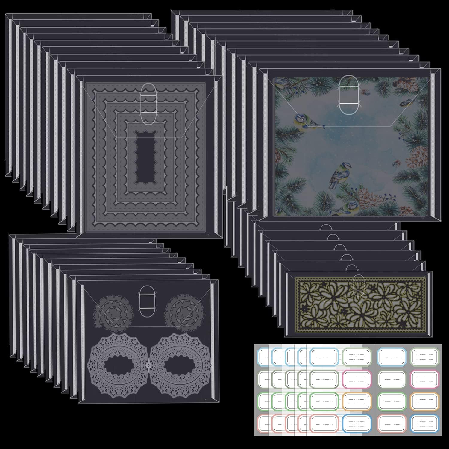 BAOFALI 40 Pieces Stamp & Die Storage Pockets 48 Label Stickers 4 Sizes