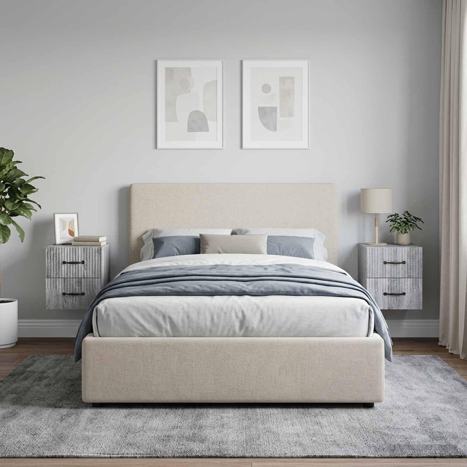 Lot de 2 tables de chevet murales en gris Sonoma de 34,5 x 33 x 40 cm, design moderne, solution peu encombrante pour chambre à coucher, matériau en bois robuste, polyvalent