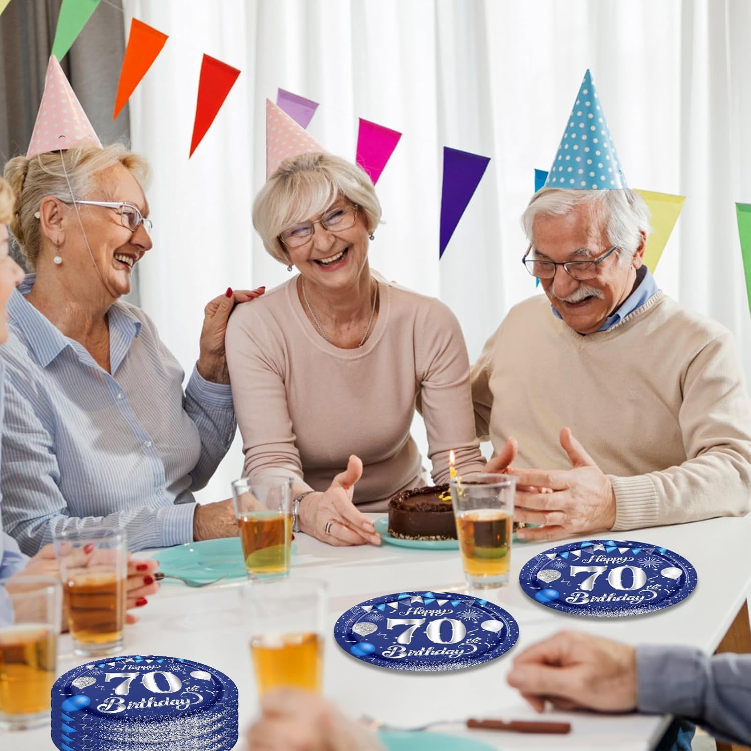 Happy 70th Birthday Party Supplies,50Pcs 7" 70th Birthday Plates,Navy Blue and Silver Disposable Tableware Kit Small Paper Plate Sets,for Men Women 70th Anniversary Party Decorations Supplies