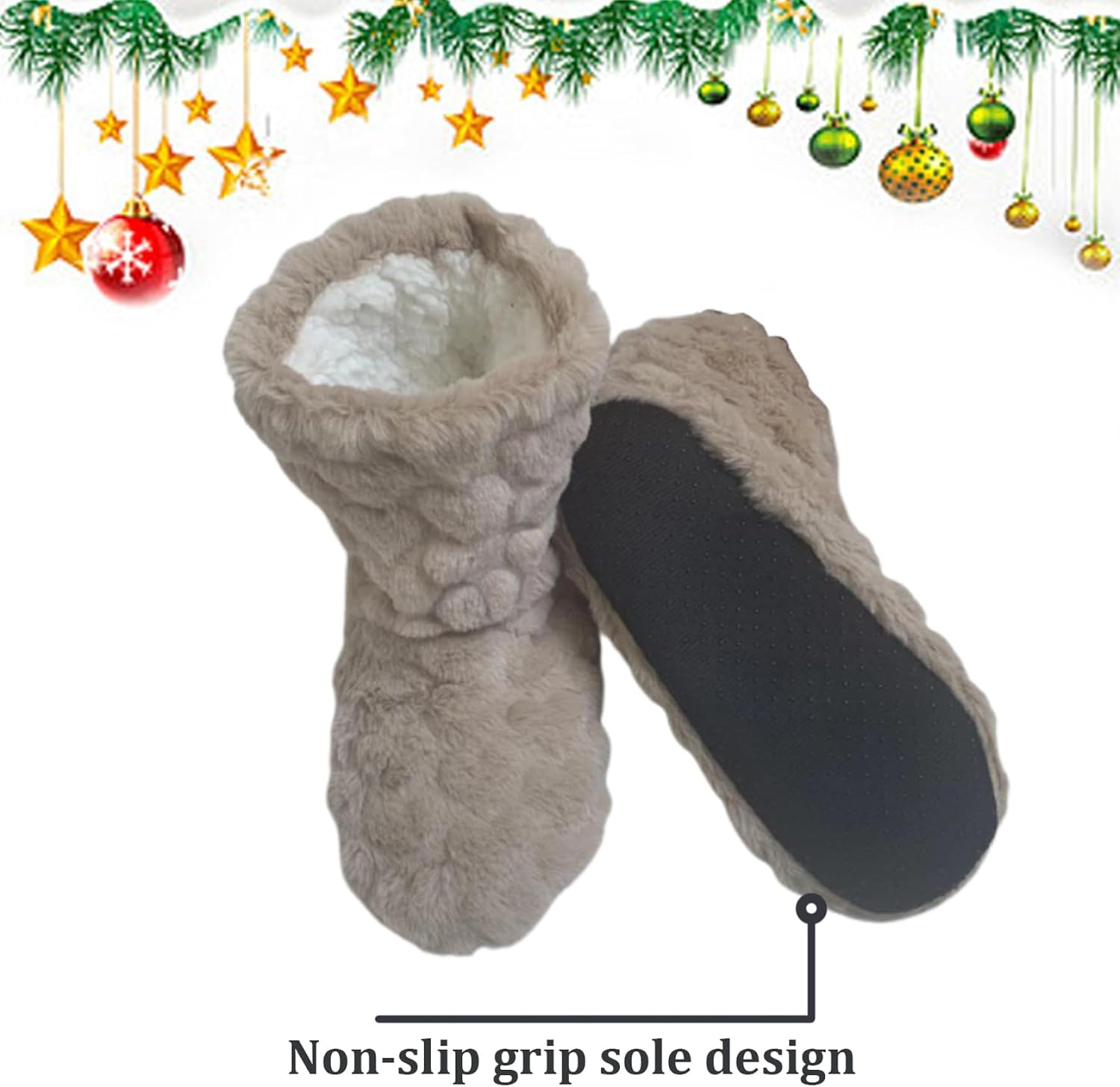 Non Slip Soft & Warm Winter Socks Fuzzy Indoor House Shoes Washable Knitted Thermal Socks Christmas for Men & Women Slipper EUR Size 35-37