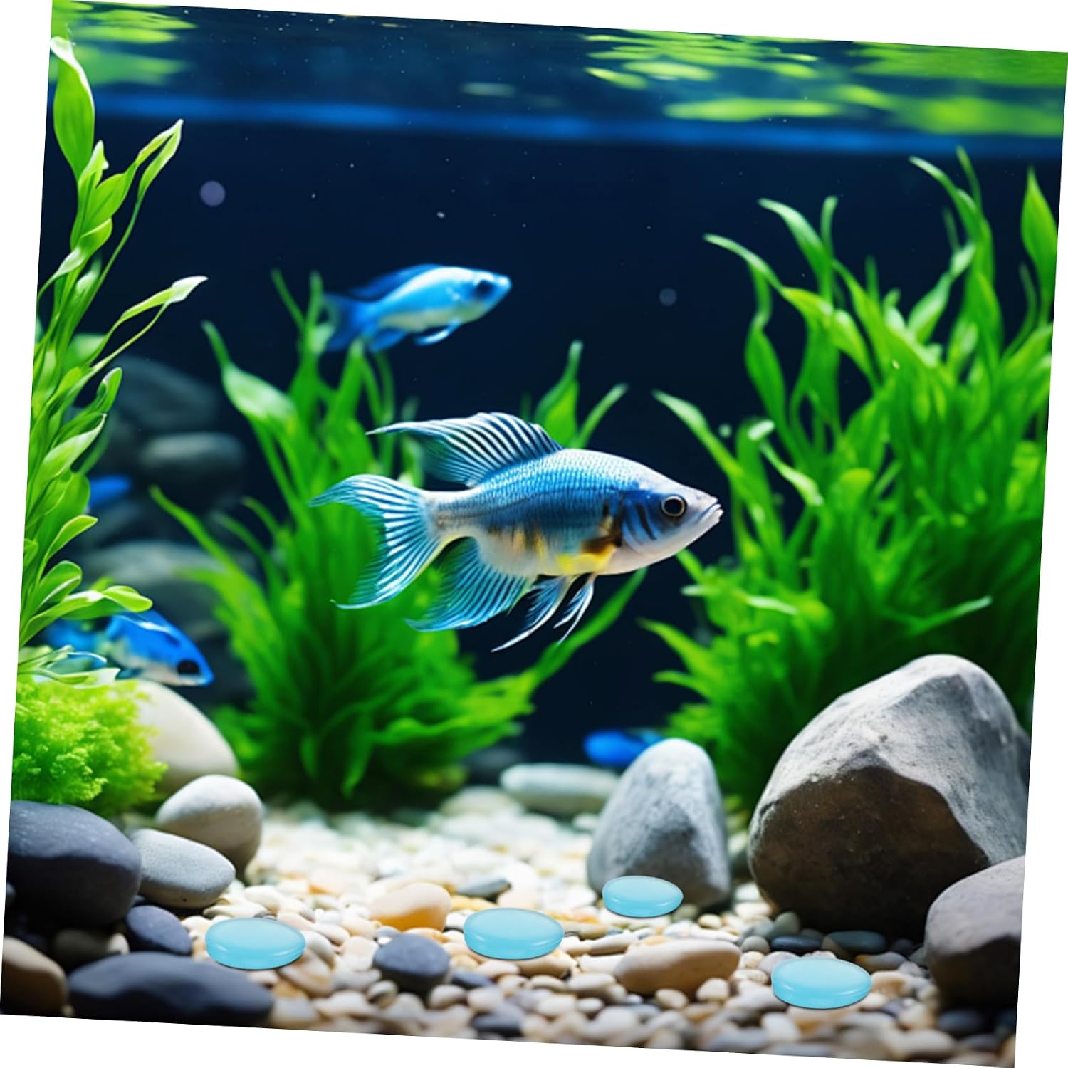 VICASKY 400PCS Blue Glowing Rocks for Fish Tank Garden Decor Luminous Pebbles for Aquariums Succulent Pots Pathway Lighting Bonsai Arrangements Handmade Glow Stones