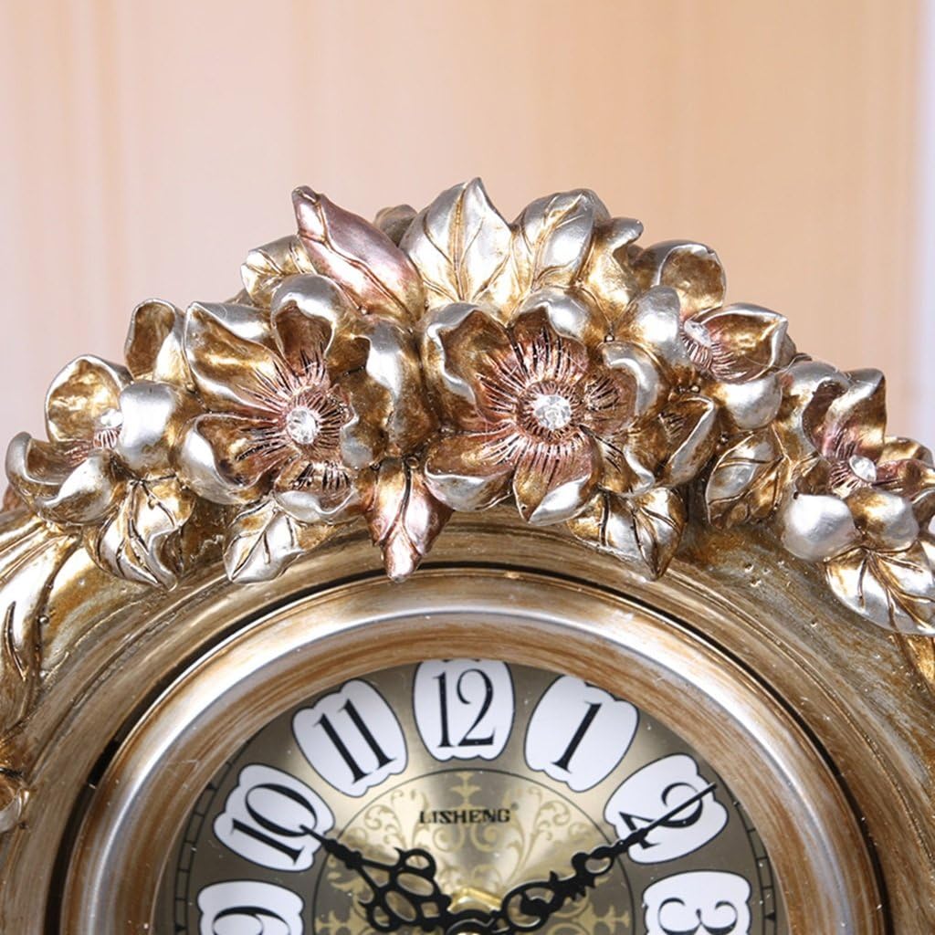 Retro Desk Clock and Table Clock Retro Table Clock,European Retro Mantel/Mantle Rhythm Resin Quartz Clock Living Room Desk Shelf Clocks Shelf Clock (Color : Bronze)
