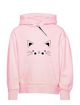 More & More Unisex-Child Cotton Hooded Neck Cat Printed Hoodie (Cat Hoodie Pink-30_Pink_7 Years-9 Years)