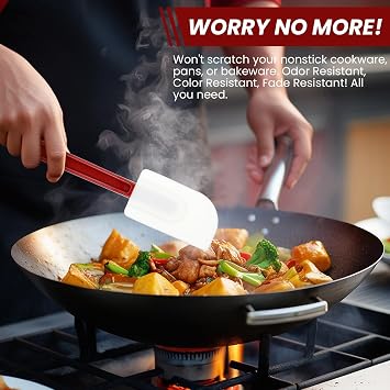 10 Pcs 10 Inch Flexible Rubber Spatulas, Silicone Spatula Set, Commercial Grade Silicone Spatulas Heat Resistant, Non Stick Soft Rubber Scraper for Kitchen Cooking Mixing Frying Spreading Baking