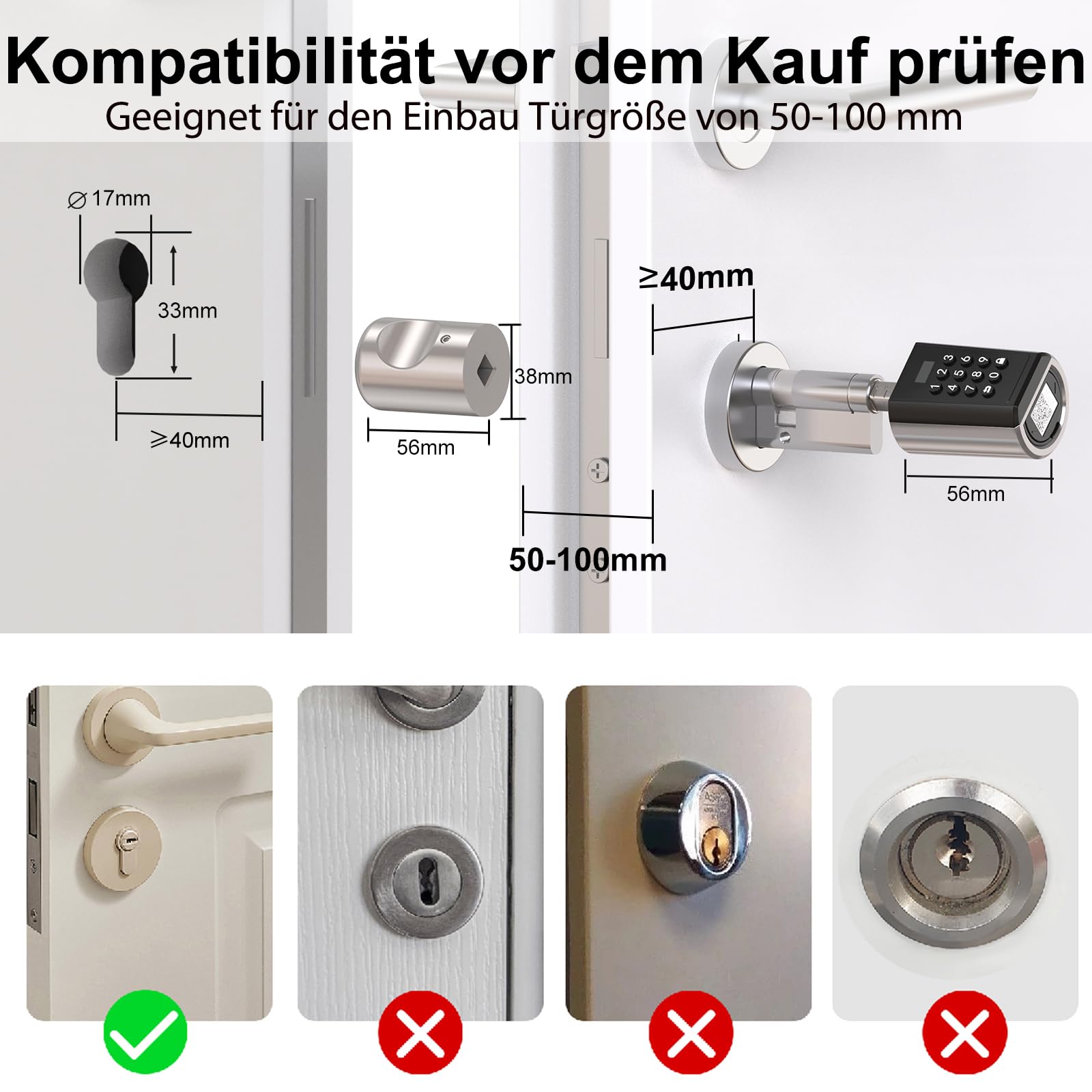 WELOCK PBL Elektronisches Türschloss,Türschloss Code mit App | Einstellbarer Elektronischer Tür-Schließzylinder für Türstärken von 50-100mm,elektronisches türschloss haustür,SmartLock
