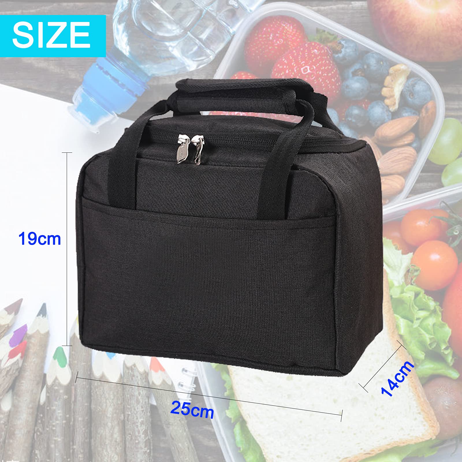 Sac à Lunch Isotherme Portable, Petit Sac De Boîte à Lunch étanche Et Résistant à L'huile, Sac Isolé De Nourriture De Pique-nique, Convient Pour Pique-nique, école, Bureau, Extérieur (Noir-2