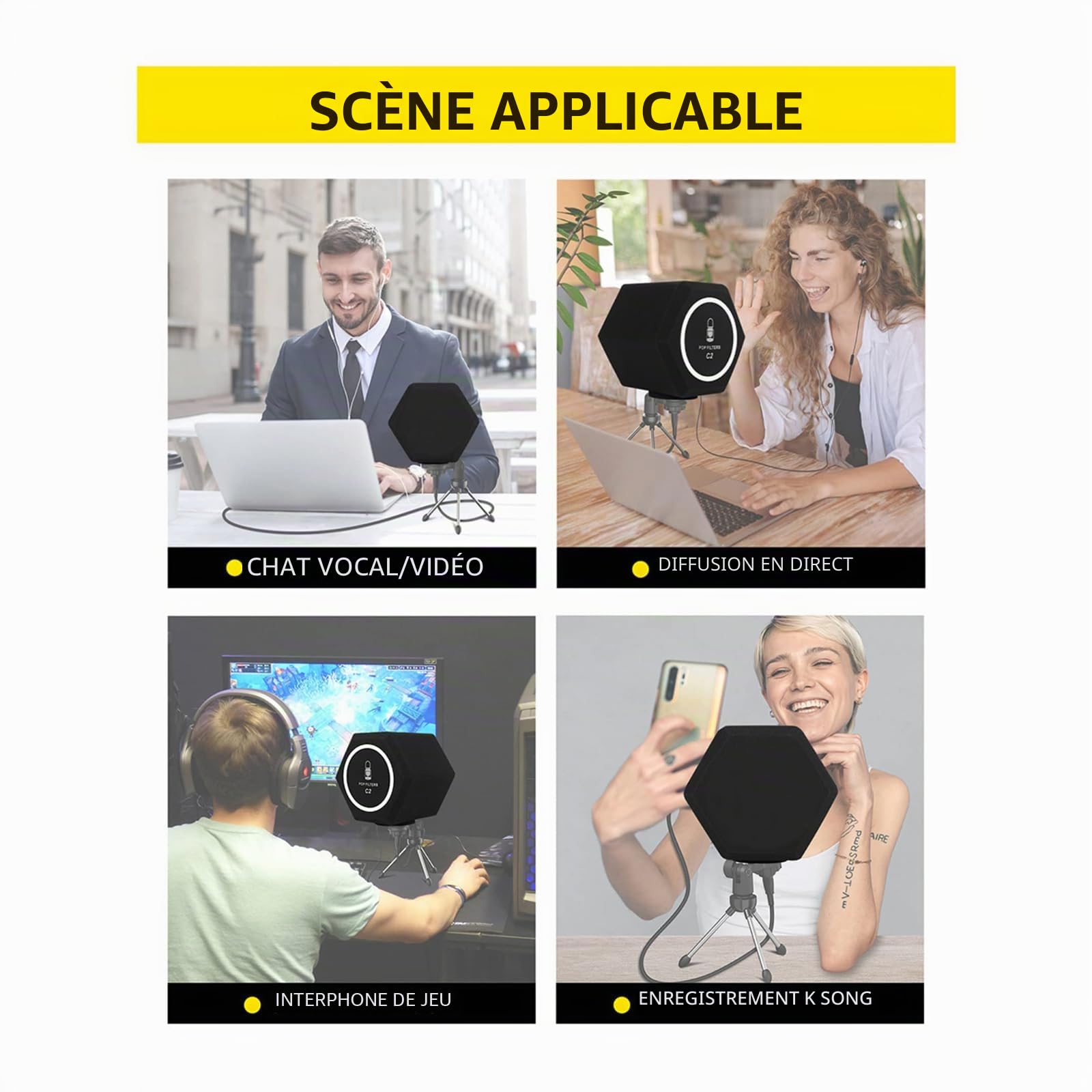 C2 Filtre anti-pop pour microphone - Filtre anti-pop - Filtre d'enregistrement acoustique et bruit - Réduction des reflets - Couverture insonorisée de 45 à 60 mm