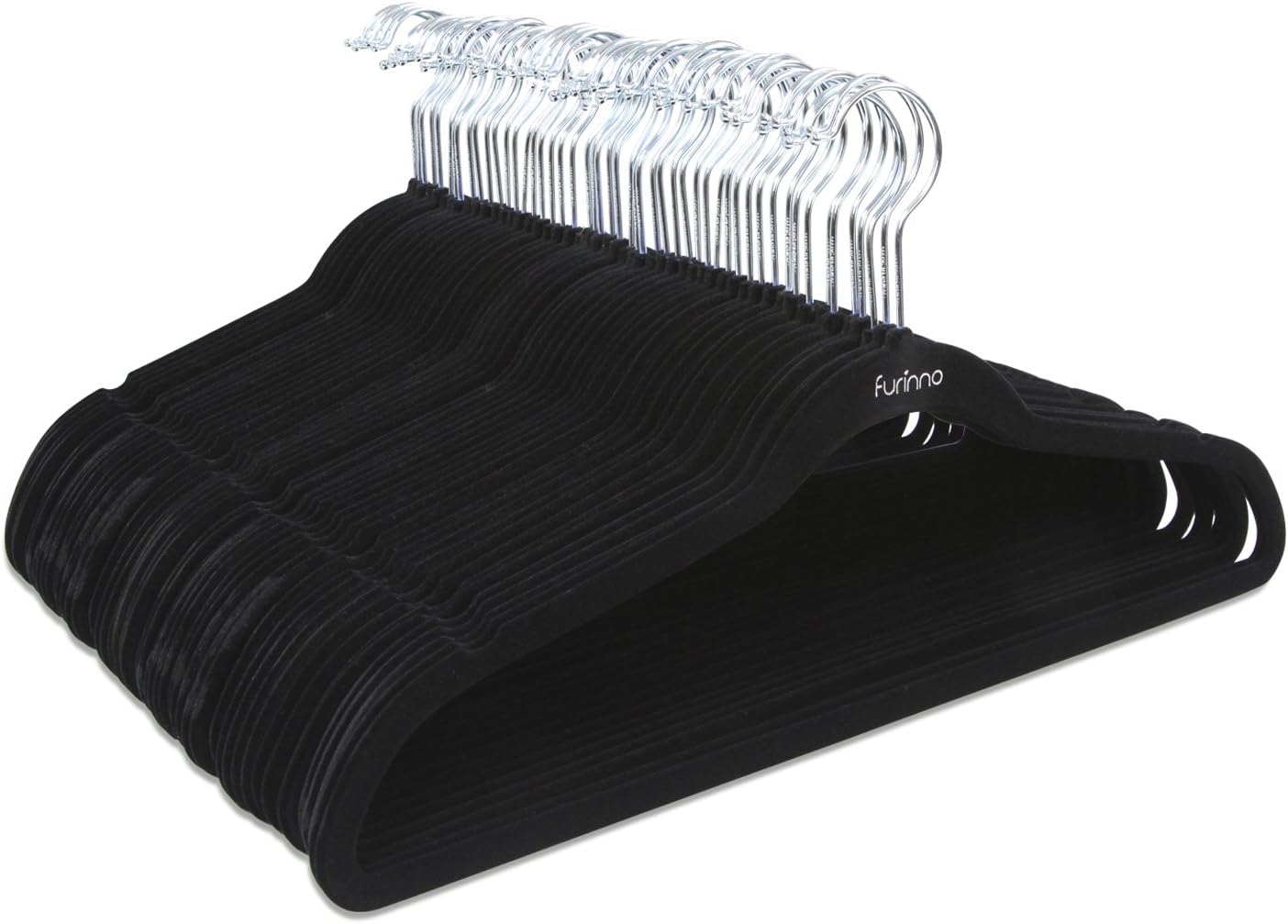 Furinno Velvet Suit Hangers, 50 Pack Non-Slip Clothes Hangers, Slim Space Saving Design with Pants Bar, 360 Swivel Hook, for Closet, Suits, Shirts, Pants