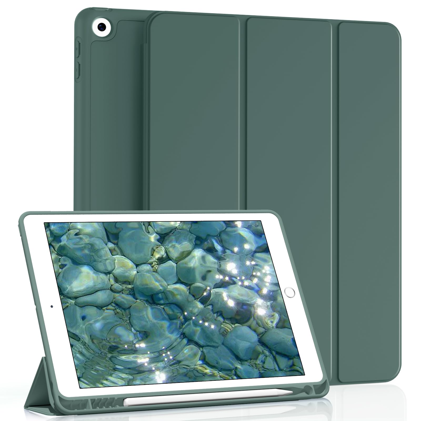 MUDROCK Hülle für iPad 9. / 8. / 7. Generation, Hülle mit Stifthalter für iPad 10.2 Zoll Modell 2021/2020 / 2019, Ultradünne TPU Schutzhülle, Automatischer Schlaf/Aufwachen