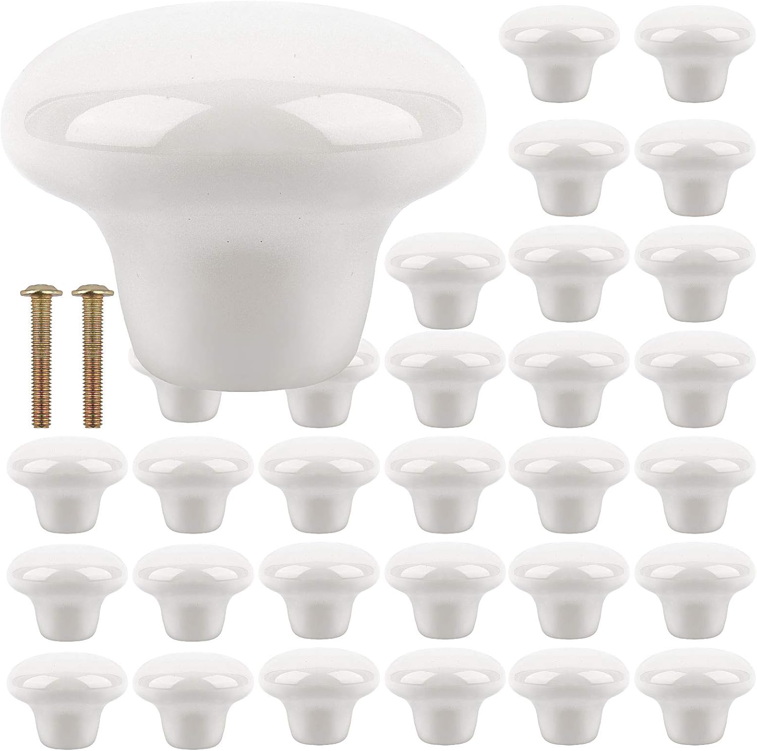 ZOENHOU 30 PCS White Ceramic Cabinet Knobs, Vintage Ceramic Round Door Knobs with 30 Original Screws (0.98 Inch), Pull Door Drawer Handles for Dresser Kitchen Cupboard Bathroom Locker