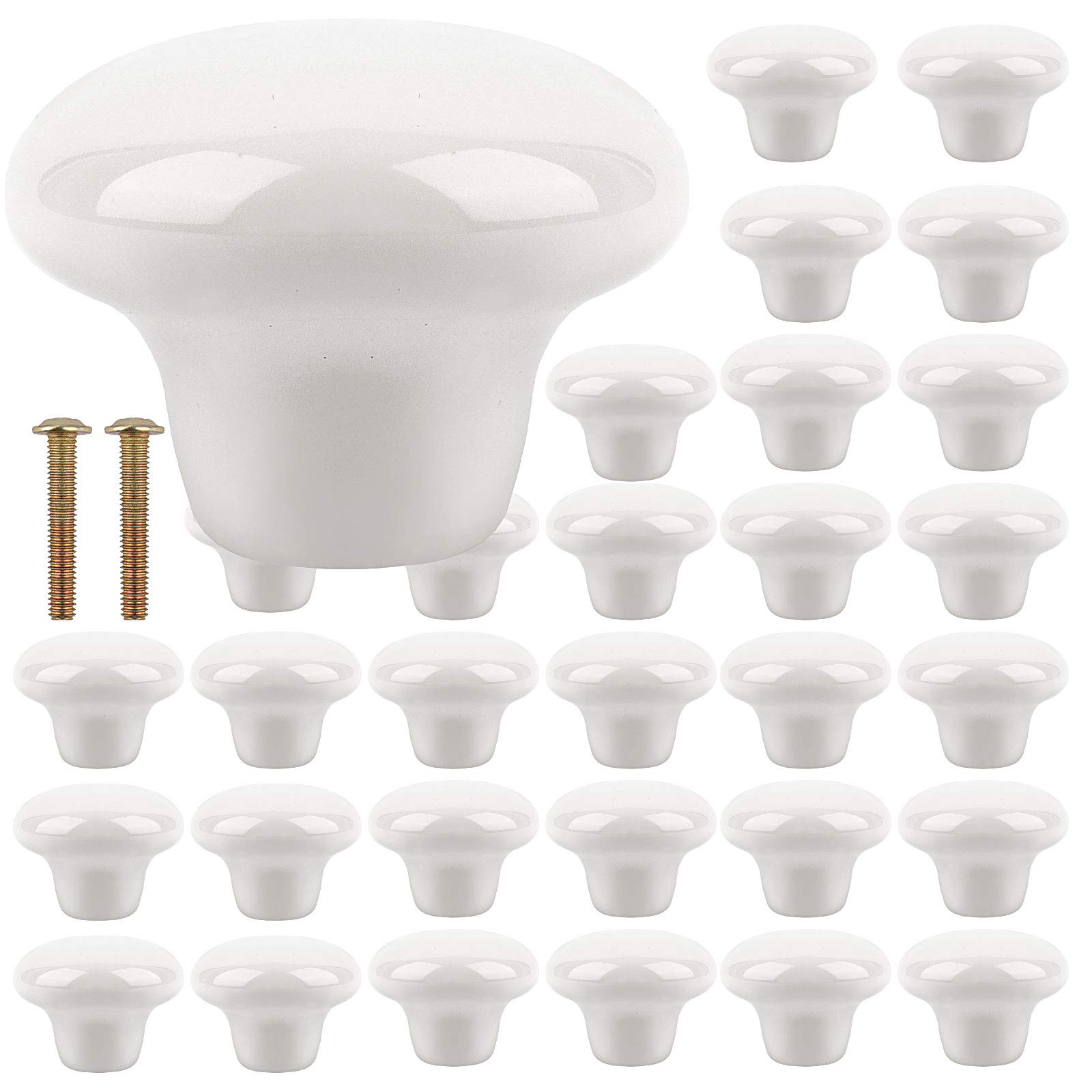Boutons de porte ronds en céramique blanche vintage x30 avec vis de 2,4 cm pour meuble