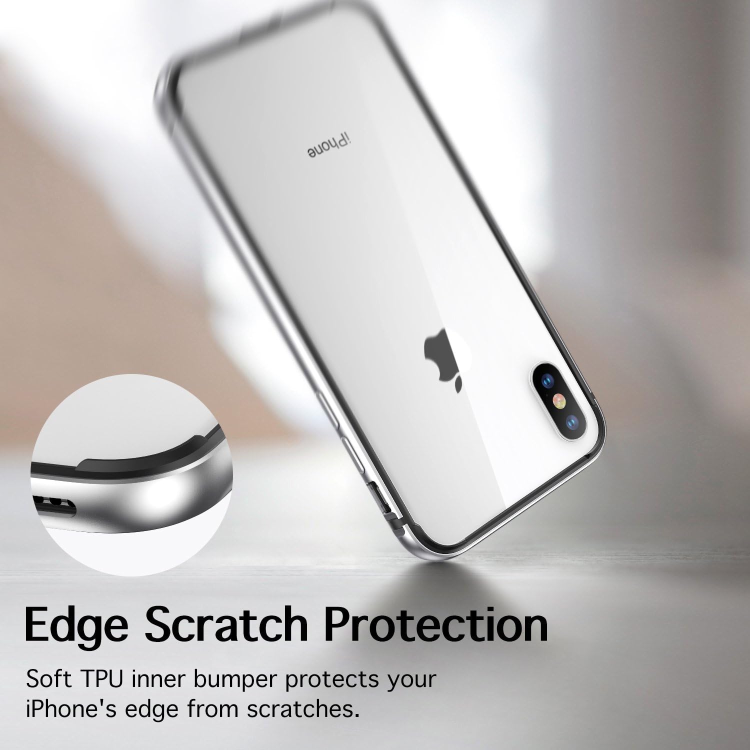 ESR iPhone X Bumper Case, Metal iPhone Frame Armor with Soft Inner Bumper[No Signal Blocking][Raised Edge Protection] for iPhone X(Silver)