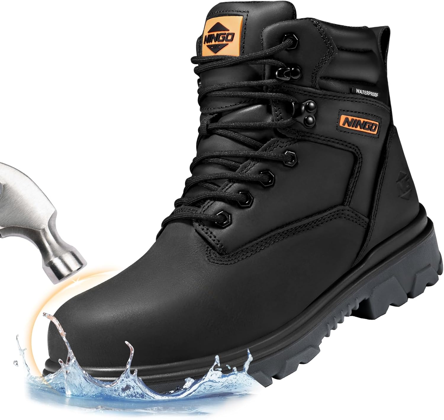 NINGO Men's Work Boots - Steel Toe Waterproof