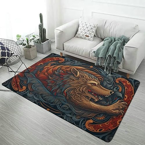 Alfombra de arte de mitología nórdica, lobo Fenrir, tapete divertido regalo para decoración del hogar para dormitorio, sala de estar, alfombra