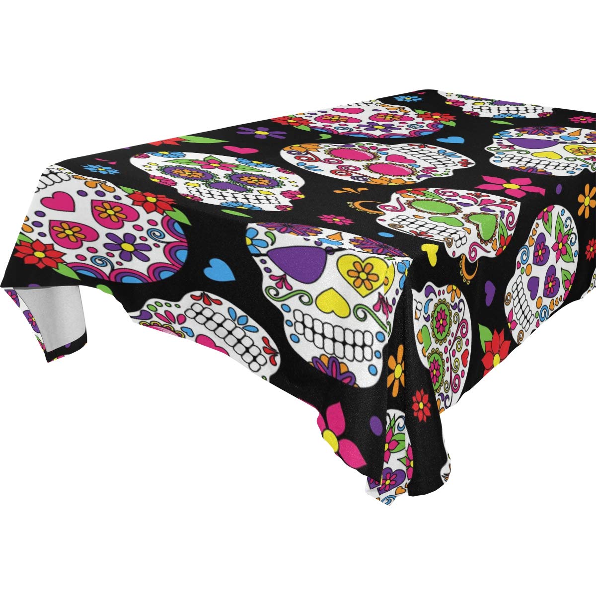 Rectangle Tablecloth - 60 x 108 Inch - Rectangular Table Cloth for 6 Foot Table in Washable Polyester - Great for Buffet Table, Parties, Holiday Dinner, Wedding &More（Black&Skull