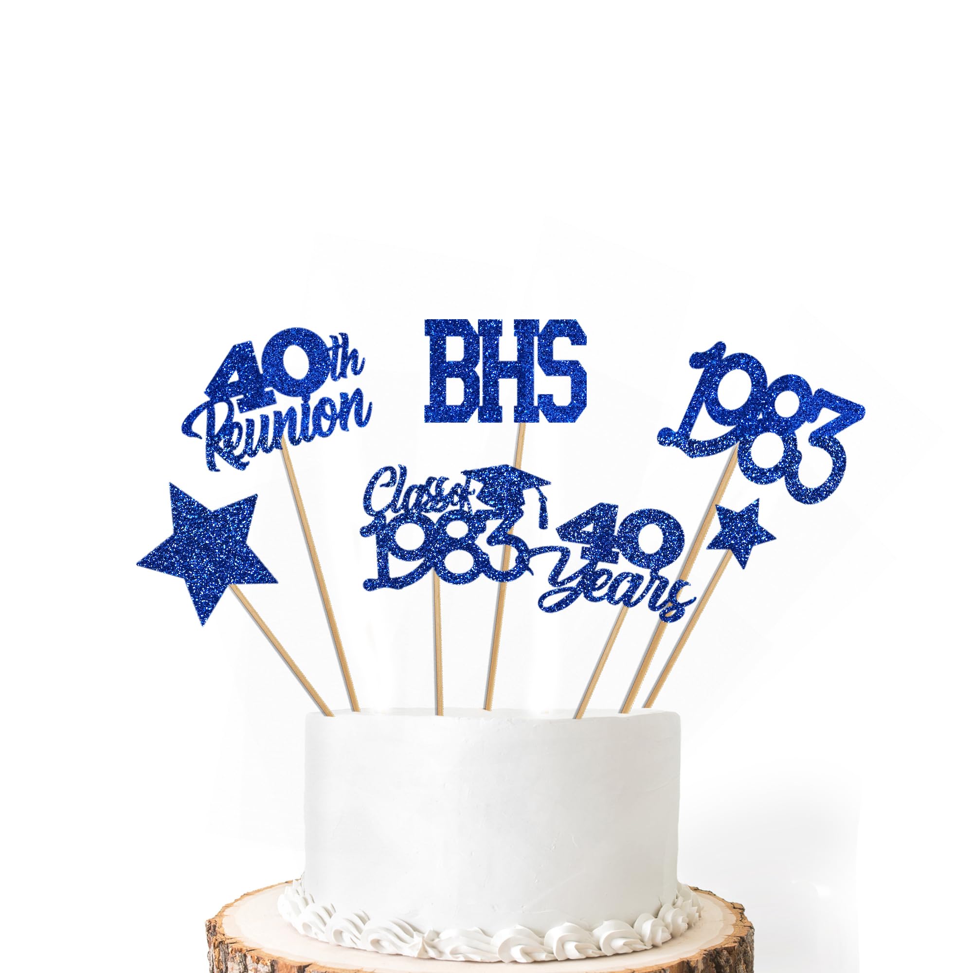 (Set of 7) Glitter 40th Class Reunion Centerpiece Sticks or Cake Toppers for Class Reunion Party Decorations, Any year