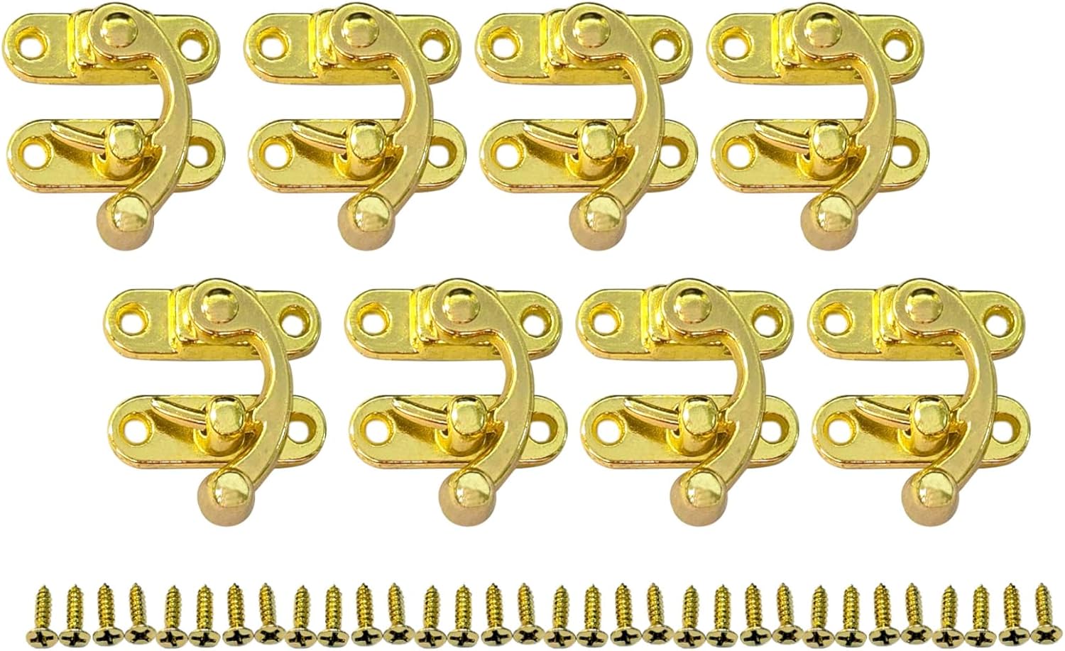 QCAA Zinc Die Cast Hook HASP Latch, Vintage Style, Right Latch Lock, 39mm x 46mm (1.53" x 1.81"), Brass Plated, Made in Taiwan, 2 Pack