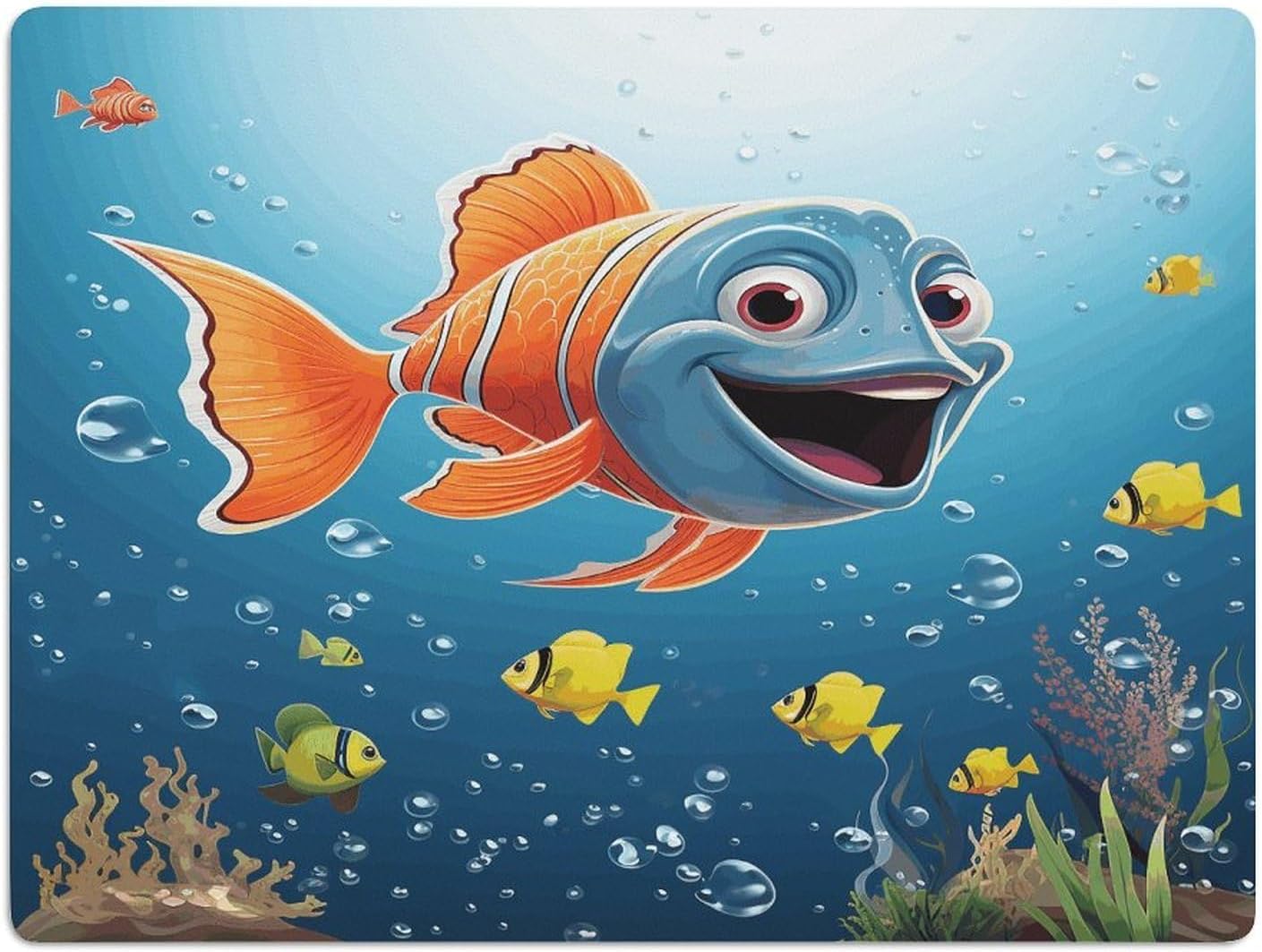 Fish Under The Sea Drying Mat for Kitchen Counter 30x40 inch, Diatomite Dish Drying Mat, Non-Slip, Absorbent Dish Drainer Pad for Coffee & Utensils, Kitchen Decor Mats