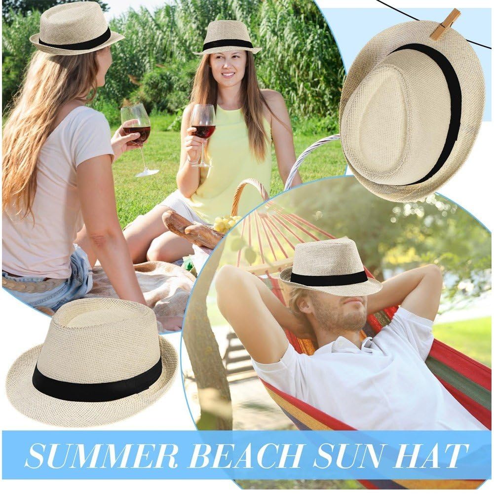 Chapeaux Fedora en Paille À Bord Court, Chapeaux De Panama Unisexes, Casquette De Jazz, Chapeau De Plage, Cadeau De Fête De Mariage pour Les Invités, 6 Pièces/Ensemble