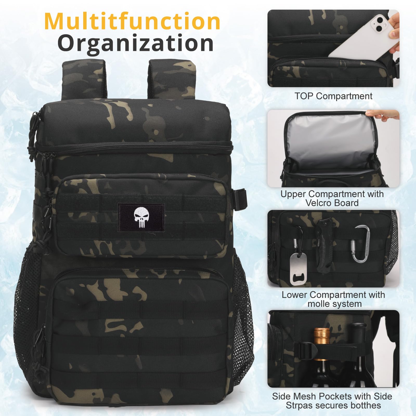 Sac à Dos glacière Tactique – Glacière Souple, légère et étanche, Sac Isotherme Portable et imperméable pour la Plage, Les Voyages, Le Camping, Les Pique-niques et la randonnée.