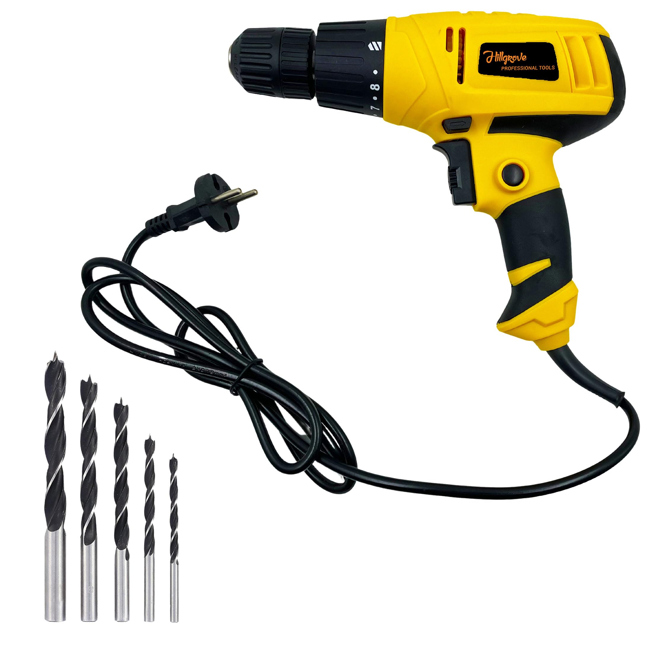Hillgrove HGCM1171M3 All Purpose 350W Screwdriver Drill Machine with 5Pcs Wood Drill Bits for Making Holes in Metal/Wood/Concrete Pistol Grip Drill (10 mm Chuck Size)