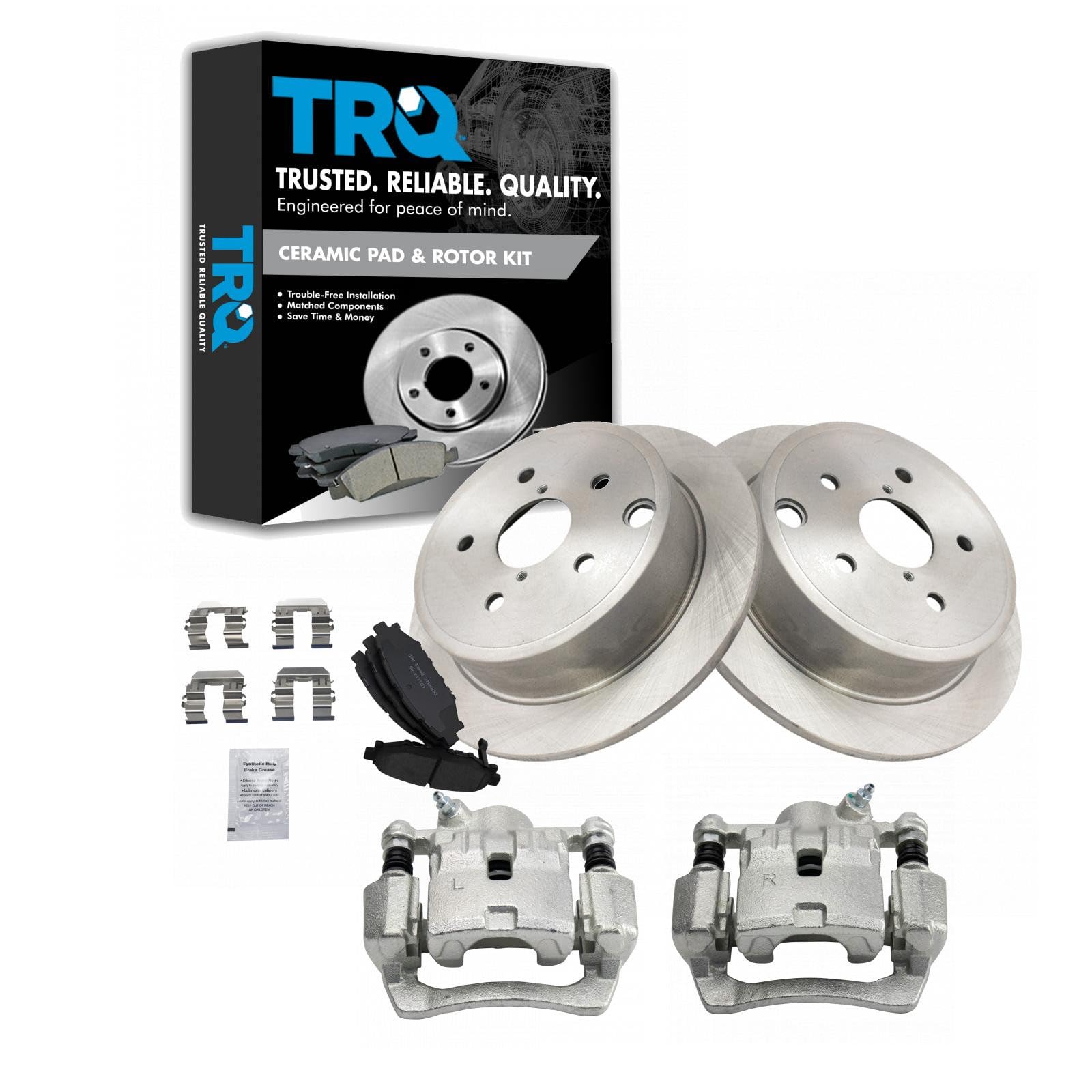 TRQ Rear Brake Pad and Rotor Set Ceramic Rotors Calipers