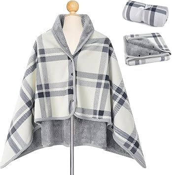 Wheelchair Warmer Cover Blanket, Scarf Blanket for Adults with Flannel Lining, Portable Warm Cape Poncho for Wheelchair Users lightgrey