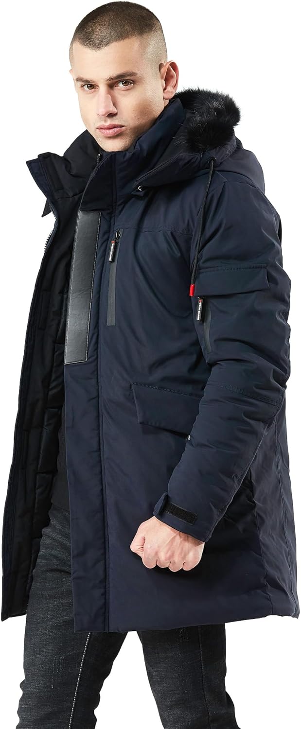 WEEN CHARM Men's Warm Parka Ski Jacket Water Resistant Puffer Jacket Long Winter Coat with Removable Faux Fur Hood - Image 4