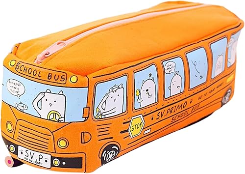 JHTPSLR Estuche para lápices de alta calidad, con diseño de caricaturas, autobús urbano, estuche grande de lona con cremallera, organizador de